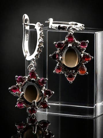 Zilver, rookkwarts - Oorbellen - Gotische elegantie