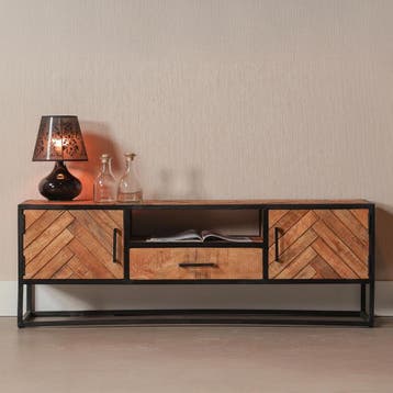 Tv-meubel Mangohout Kjeld 145 cm, Verzenden, Nieuw, Overige houtsoorten, Industriële meubels