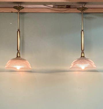 Plafondlamp - Messing, Glas - Twee lampen
