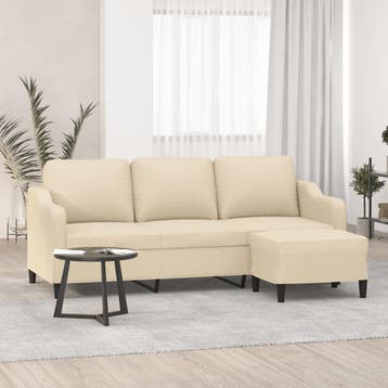 vidaXL Driezitsbank met voetenbank 180 cm stof crèmekleurig, Verzenden