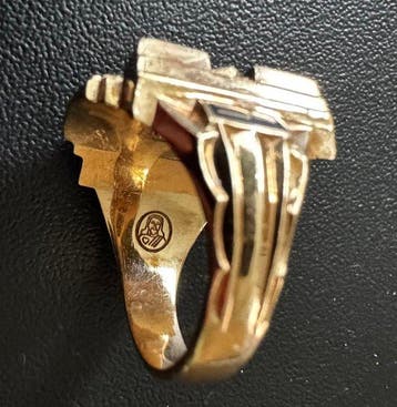 Ring - 10 kt. Geel goud Onyx, Handtassen en Accessoires, Nieuw