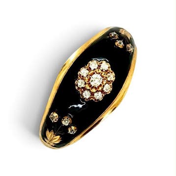 Armband geel goud 750 diamanten en zwarte emaille, Nieuw