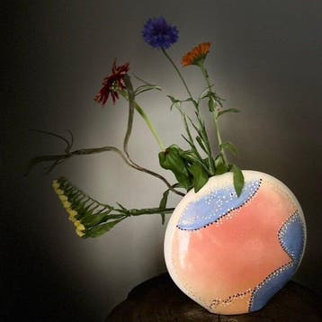 Vaas - Keramiek - Japan - IKEBANA schijfvormige vaas (Zonder