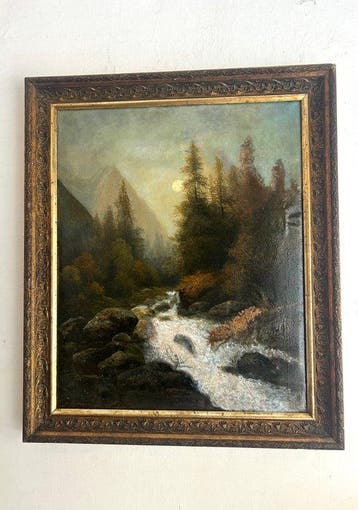 E.H. Wiesner (XIX) - Torrente Alpino nella Gola Boschiva al
