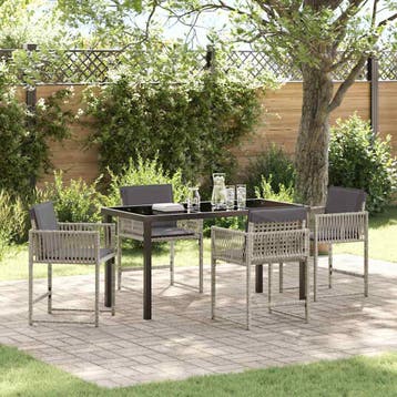 vidaXL Tuin Eettafel Set 5 pcs Lichtgrijs poly rattan, Verzenden, Nieuw