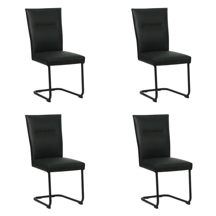 Set van 4 Leren eetkamerstoelen Retro - Toledo Nero (zwart), Maison & Meubles, Chaises, Enlèvement ou Envoi