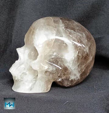 Schedelsculptuur, met de hand uit gerookt kwarts kristal, Verzamelen, Mineralen en Fossielen