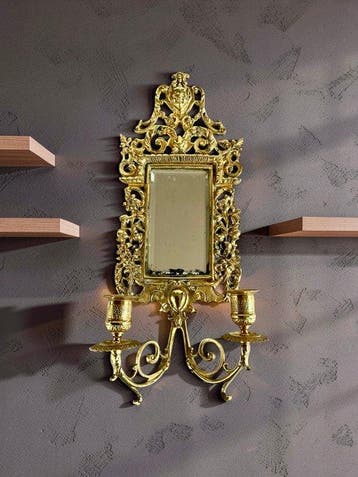 Wandkandelaar - Verguld brons - Bronzen spiegelwandlamp