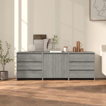 vidaXL 3 st Dressoirs bewerkt hout grijs sonoma eikenkleurig, Verzenden