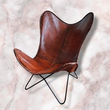 Chaise - BFK- Hardoy Chaise Papillon - Acier, Cuir - Chaise