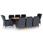 vidaXL 9-delige Tuinset met kussens poly rattan donkergrijs, Verzenden, Nieuw, Tuinset
