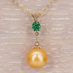 Zonder minimumprijs - Hanger - 14 karaat Geel goud Smaragd -