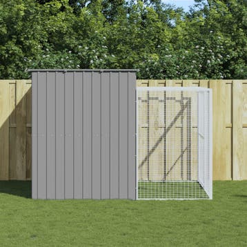 vidaXL Hondenhok met ren 214x253x181 cm staal lichtgrijs, Dieren en Toebehoren, Hondenhokken, Verzenden, Nieuw
