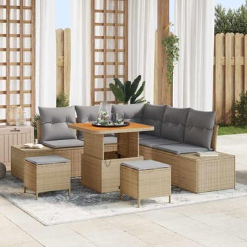 vidaXL Tuinbank Set 8 st Beige Poly rattan, Verzenden, Nieuw