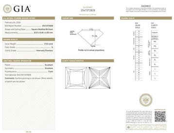 1 pcs Diamant (Natuurlijk) - 3.53 ct - Carré - G - IF -, Nieuw