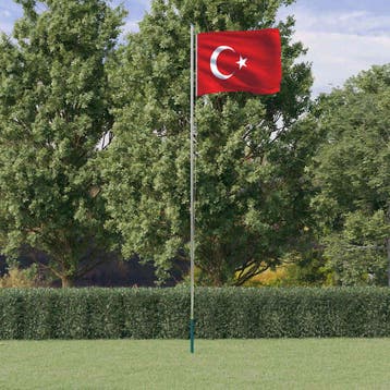vidaXL Vlag met vlaggenmast Turkije 6,08 m aluminium, Verzenden, Nieuw