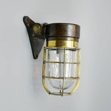 Wandlamp - Messing, Glas - Industrieel kooi-lamp