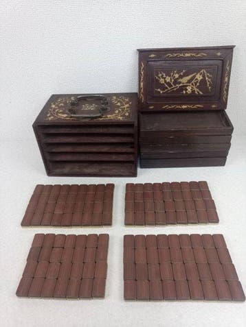 Bordspel - Antique Bone Inlay Chinese Mahjong Set with, Antiek en Kunst