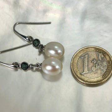 Oorbellen Zilver Parel - Topaas - SSP DR Ø9,6x12mm, Nieuw