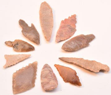 Neolithisch Jasper, Flint 10 pijlpunten AA++ (Zonder