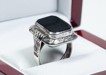 - mind. 800 argent - Onyx - bague-signet - Bague