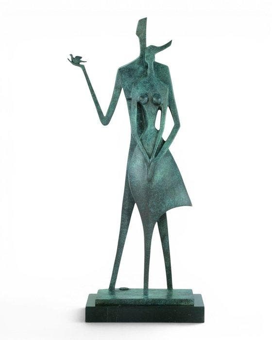 Césaro - Sculpture, Couple with Dove - 46 cm - Bronze,, Antiek en Kunst, Curiosa en Brocante