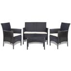 vidaXL 4-delige Loungeset met kussens poly rattan zwart, Verzenden, Nieuw, Loungeset
