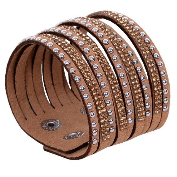 Fako Bijoux - Armband - Breed - Strass - Bruin, Bijoux, Sacs & Beauté, Bracelets, Envoi