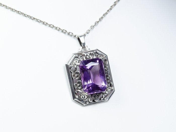 - Art nouveau - argent 835 - améthyste naturelle de 14,50 ct, Antiquités & Art, Art | Objets design