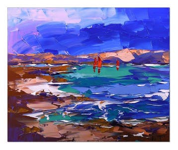 Olivier Pfleger - Mandrafina  Voile en mer turquoise, Antiek en Kunst, Kunst | Schilderijen | Modern
