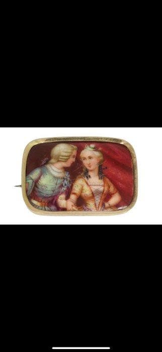 Broche - 14 carats Or jaune - 14.00ct. tw. - Portrait en, Handtassen en Accessoires, Antieke sieraden