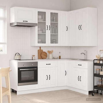 vidaXL Keukenblok KALMAR 8 pcs Wit Bewerkt hout, Huis en Inrichting, Verzenden, Nieuw