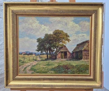 Franz van der Glas (1894–1976) - Landschaft mit Scheunen und, Antiquités & Art