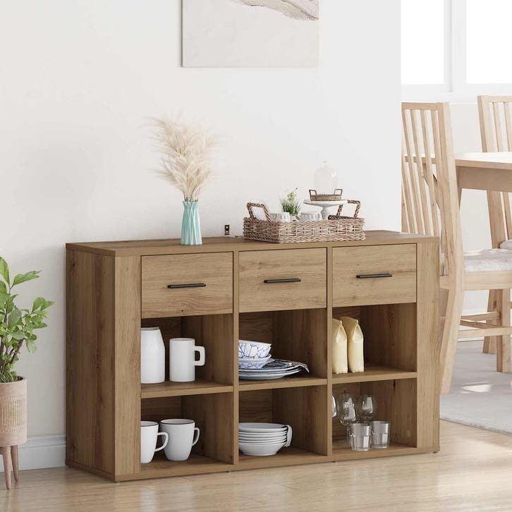 vidaXL Dressoir Artisan Eiken 100 x 30 x 59,5 cm Bewerkt, Huis en Inrichting, Kasten | Dressoirs, Nieuw, Verzenden