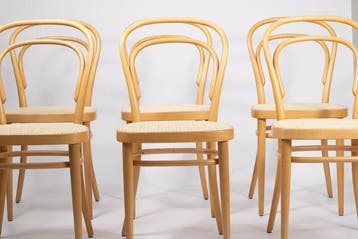 Thonet - Eetkamerstoel (6) - Rattan, Metaal - Thonet rattan