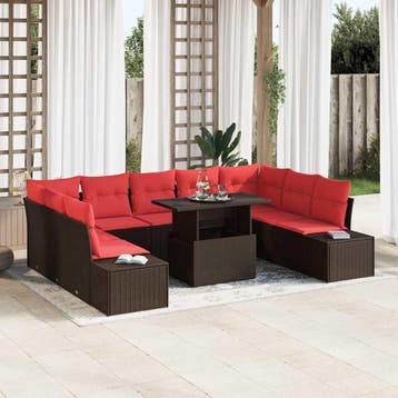 vidaXL Tuinbank Set 10 st Bruin poly rattan, Verzenden