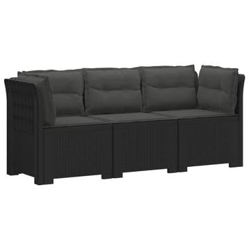 vidaXL 3-Zits Tu bank met Kussens Rattan Look PP Antraciet, Verzenden