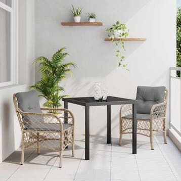 vidaXL Tuin Eettafel Set met kussen 3 pcs Beige poly rattan, Tuin en Terras, Verzenden, Nieuw