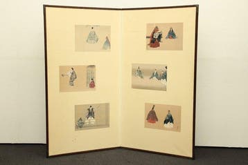 Two-Panel Folding Screen (Byobu) with Six Noh Theatre