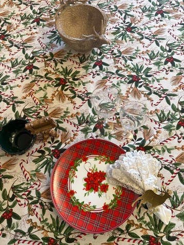 san Leucio - nappe canapone de Noël avec du gui, des, Nieuw