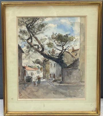 André Nivard (1880–1969) - Paysage Place du Village, Antiquités & Art, Art | Peinture | Classique