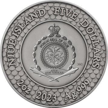 Niue. 5 Dollars 2023 Black Pearl and Dragon - Divine Pearls