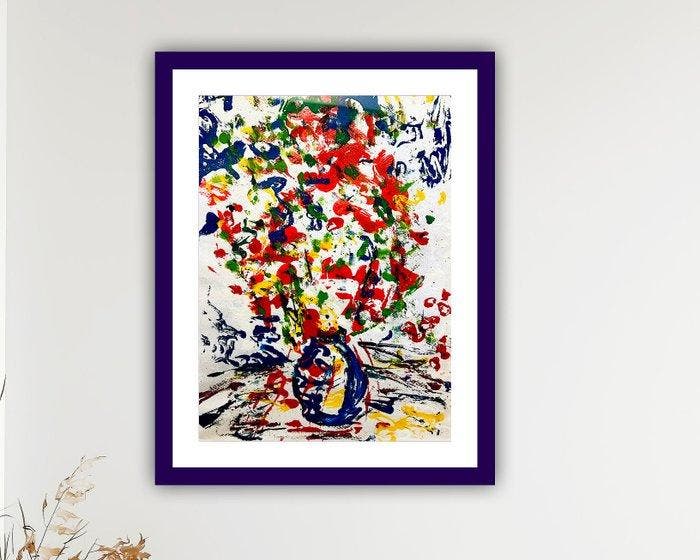 Julien Danaux (Artdanaux) - Fleurs dans un vase rouge et, Antiek en Kunst, Kunst | Schilderijen | Klassiek