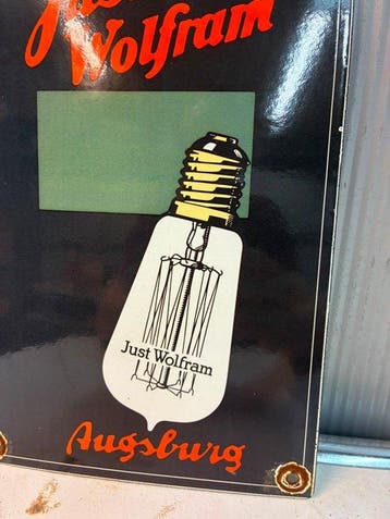 Just Wolfram Augsburg – Gloeilamp – Emaille Reclamebord -