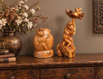 Figurine - Twee Balinese beelden aapjes (2) - Bois