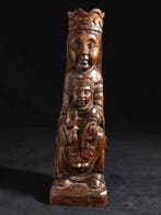 sculptuur, Vintage “Art Lionet” Wooden Madonna & Child –