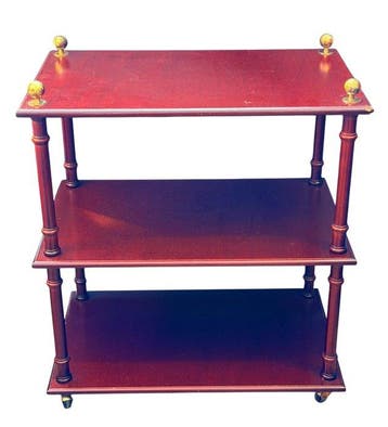 Serveerwagen - Wielen - Hout, Messing - Drie verdiepingen