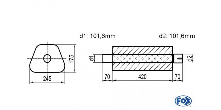 FOX Uni-geluiddemper trapezium met mof - verwerking 711 245x, Autos : Pièces & Accessoires, Systèmes d'échappement, Envoi