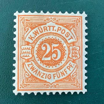 Württemberg 1875 - 25 Pf Bouclier héraldique avec bon, Gestempeld