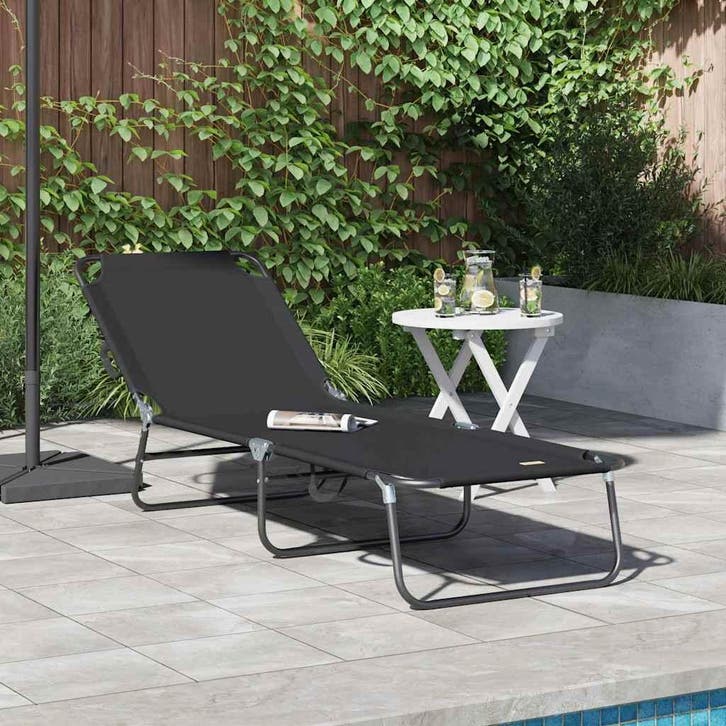 vidaXL Opvouwbare zonnebed Zwart 188 x 57 x 86,5 cm, Jardin & Terrasse, Chaises longues, Envoi